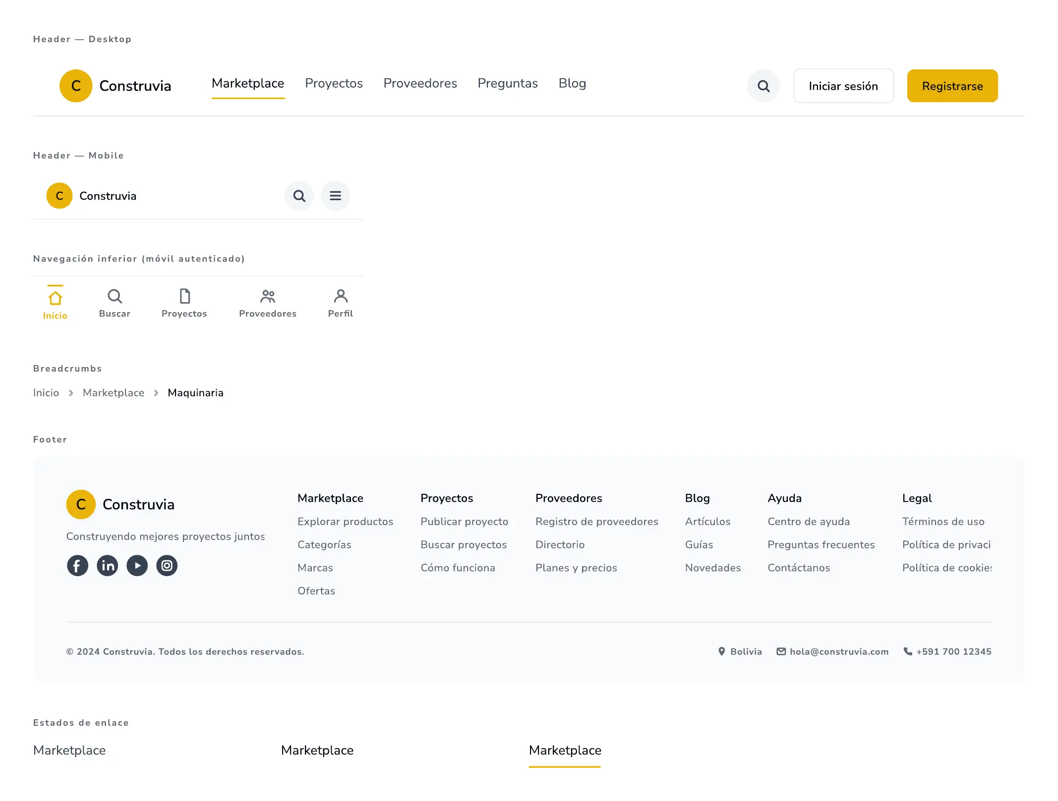 Patrones de navegación responsive de Construvia
