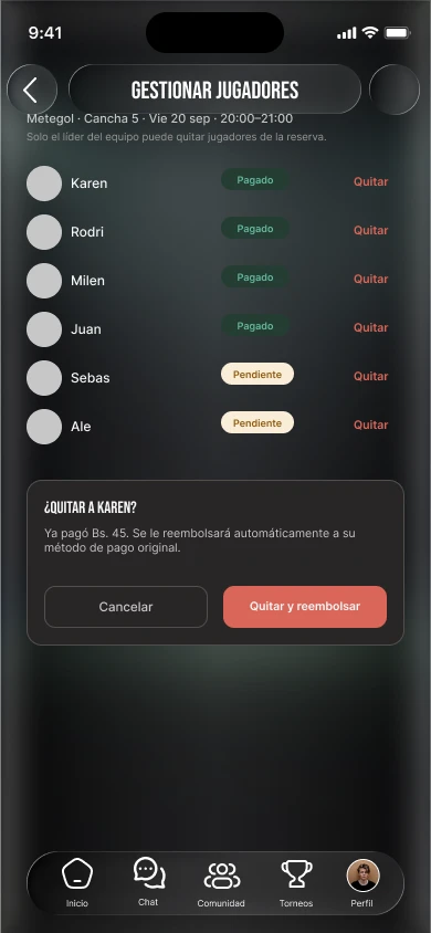 Gestionar jugadores en Teamateur