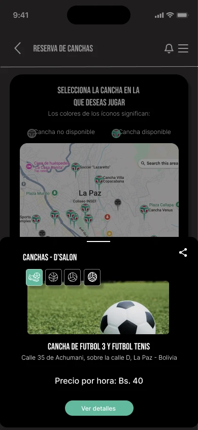 Reservar cancha en el mapa