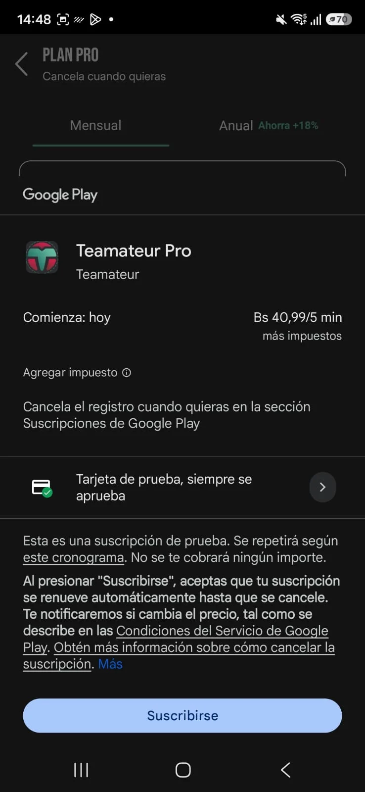 Compra confirmada en Google Play
